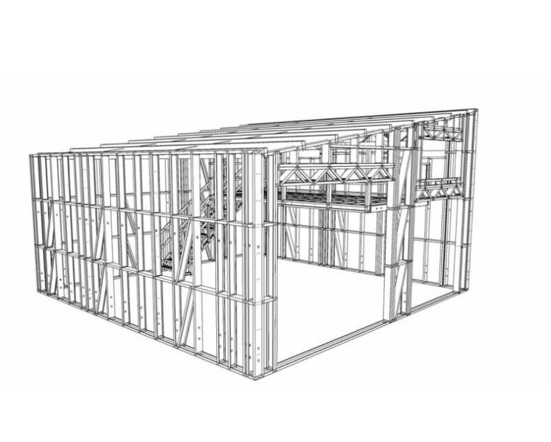 Shed Frame with Mezzanine - 64 sqm - mono-pitched